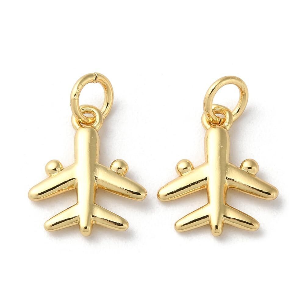 1365 10 pcs Brass Plane Charms Golden Airplane Charms Pendant with Jump